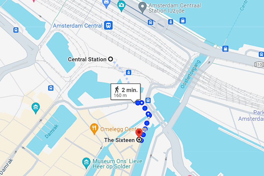 Route from Amsterdam Central Station to the Sixteen